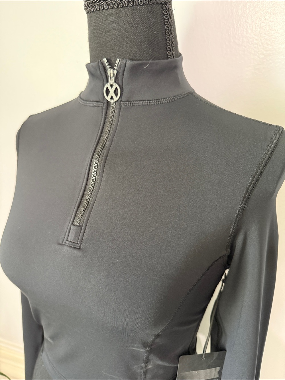 NWT Savage X Fenty Main Player Black Long-Sleeve Cropped Half Zip Top S - Picture 3 of 6